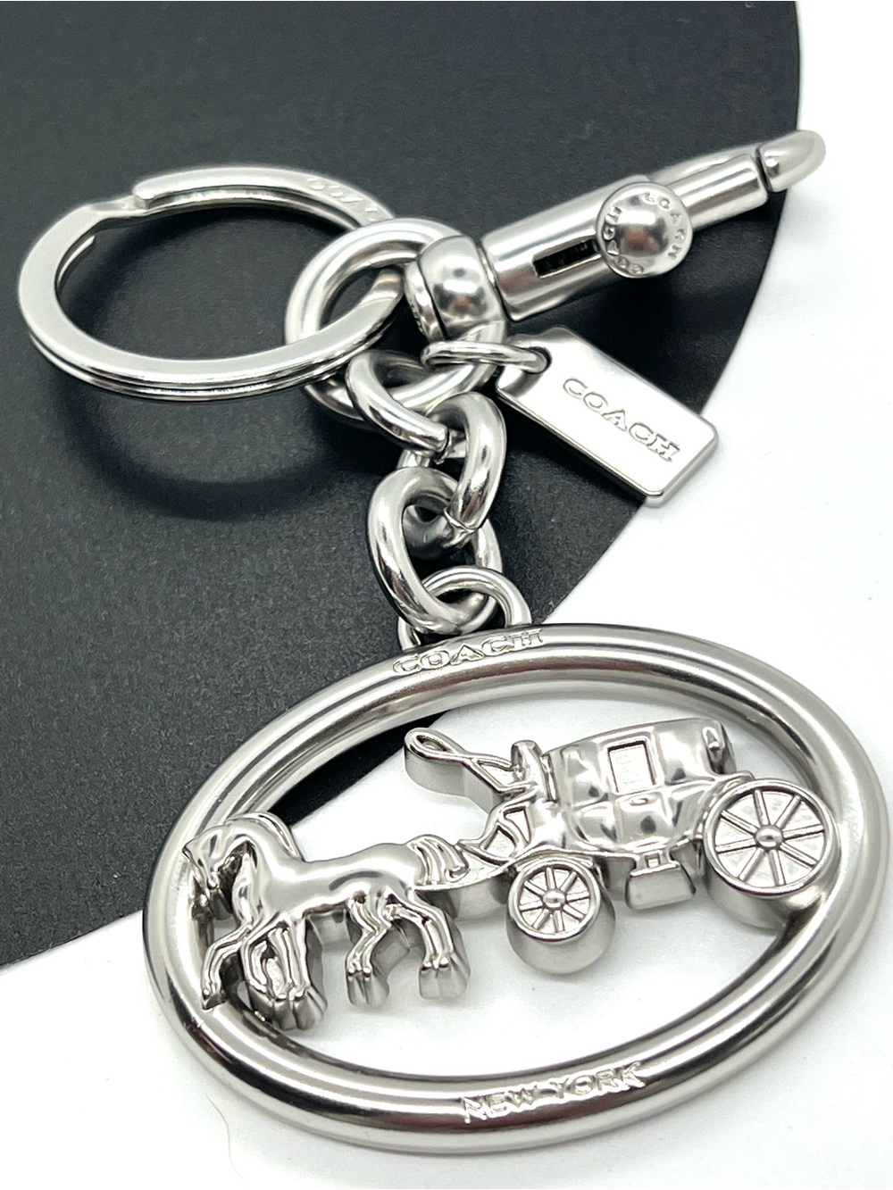 Coach Horse Carriage Valet Keychain Bag Charm Silver Retired - rare EUC